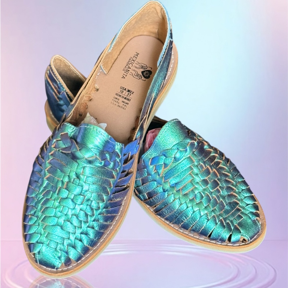 Handmade Huarache Sandals - Iridescent Blue and Green